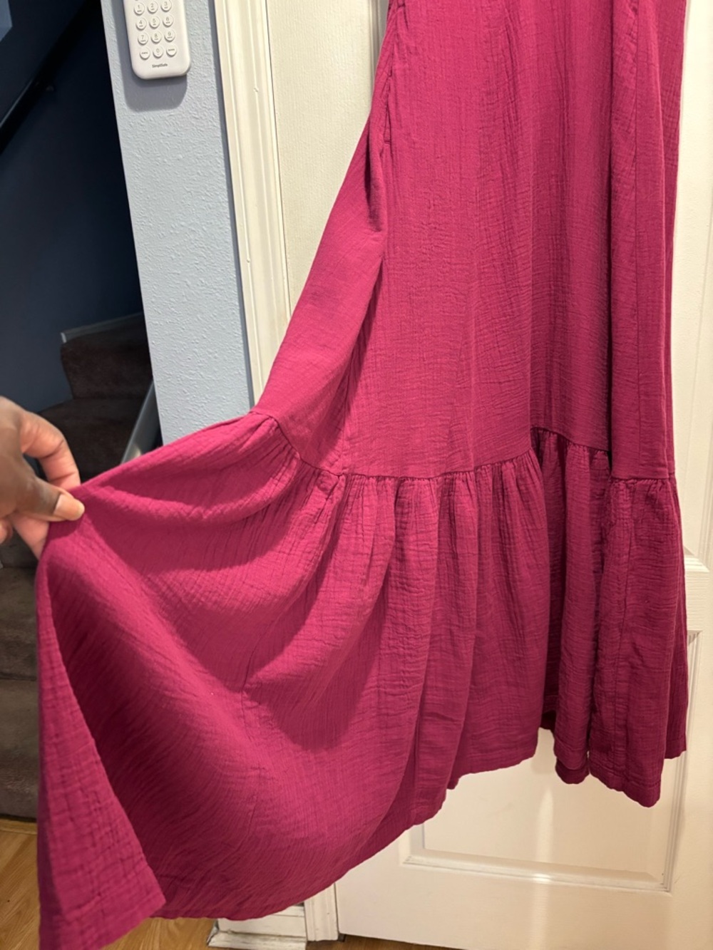 Pact Organic Cotton Sleeveless Magenta Keyhole Back Tiered Maxi Dress size XXS - Picture 8 of 11